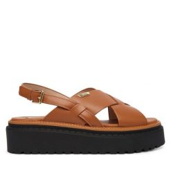 Sandały Liu Jo. Brązowe sandały damskie Liu Jo, bez wzorów, bez obcasa, na koturnie, bez zapięcia. Za 559.99 zł.