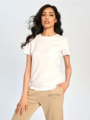 Koszulka basic - biały. Białe koszulki damskie Sinsay, l, bez wzorów, z bawełny, bez kołnierzyka, bez ramiączek. Za 17.99 zł.
