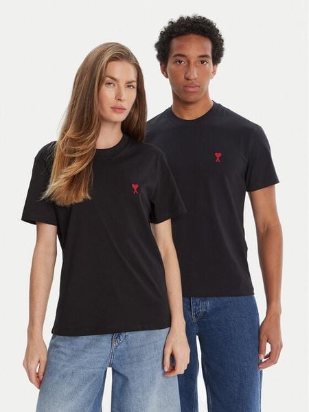 AMI Paris T-Shirt BFUTS035.724 Czarny Regular Fit. Czarne t-shirty damskie AMI PARIS, xxl, bez wzorów, z bawełny, bez kołnierzyka. Za 569.99 zł.