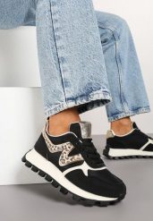 Czarne Sneakersy na Tłoczonej Platformie Zdobione Printem w Cętki Gonalisse. Czarne obuwie sportowe damskie Renee, z jeansu, bez zapięcia. Za 89.99 zł.