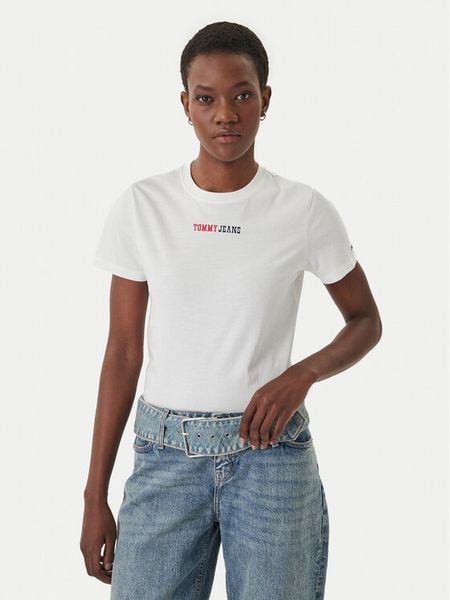 Tommy Jeans T-Shirt DW0DW22277 Biały Regular Fit. Białe t-shirty damskie Tommy Jeans, xs, bez wzorów, z jeansu, bez kołnierzyka. Za 129.99 zł.