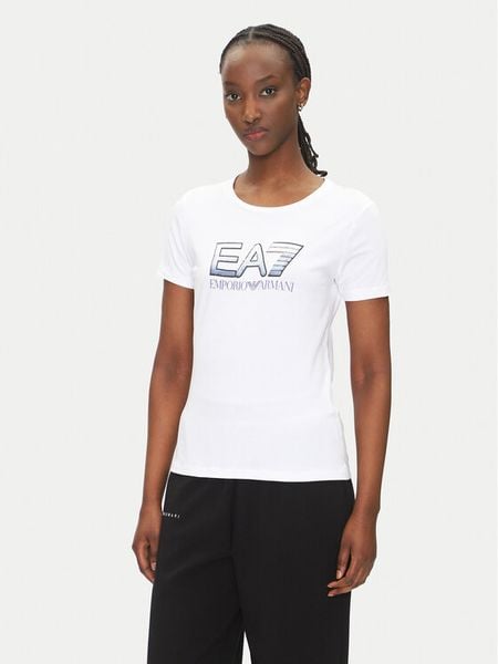 EA7 Emporio Armani T-Shirt 7W000183 AF10373 U0002 Biały Regular Fit. Białe t-shirty damskie EA7 Emporio Armani, m, bez wzorów, z bawełny, bez kołnierzyka. Za 209.99 zł.