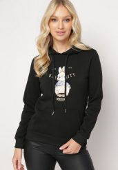 Czarna Bluza z Kapturem i Nadrukiem Diames. Czarne bluzy damskie Born2be, l, bez wzorów, z polaru, z kapturem. Za 84.99 zł.