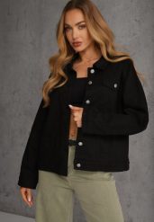 Czarna Jeansowa Kurtka z Bawełny Perilopei. Czarne kurtki damskie Renee, l, bez wzorów, z bawełny, bez kaptura. Za 159.99 zł.