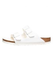 Birkenstock Klapki "Arizona" w kolorze białym rozmiar: 37. Białe klapki damskie Birkenstock, bez wzorów, z materiału, z otwartym noskiem, bez obcasa, bez zapięcia. Za 276.95 zł.