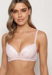 Różowy Biustonosz Push Up z Przeszyciami i Wzorem w Kropki Azurelle. Czerwone biustonosze Born2be, bez wzorów, z koronki. Za 34.99 zł.