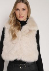 Beżowa Kamizelka Futerko z Szerokim Kołnierzem i Kieszeniami Nettisa. Brązowe kamizelki damskie Born2be, m, bez wzorów, z dzianiny, bez kaptura. Za 139.99 zł.