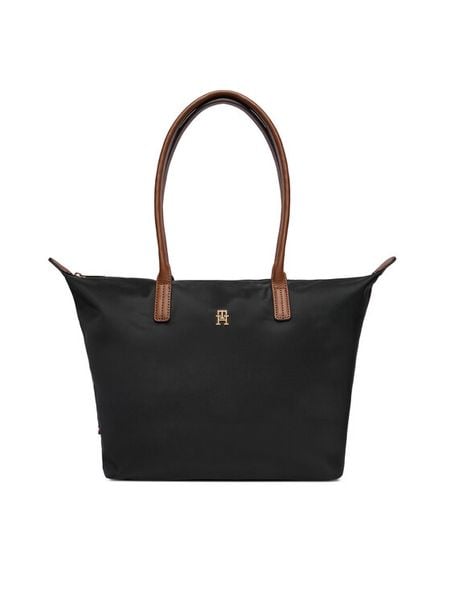 Tommy Hilfiger Torebka Popette Tote AW0AW17711 Czarny. Czarne shopper bag Tommy Hilfiger, bez wzorów, z materiału, bez dodatków. Za 429.99 zł.