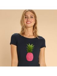 WOOOP Koszulka "Floral pineapple" w kolorze granatowym rozmiar: XXL. Niebieskie bluzki damskie Wooop, xxl, bez wzorów, z bawełny, bez kołnierzyka, bez ramiączek. Za 56.99 zł.