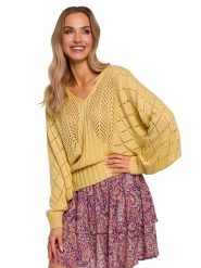 Made of emotion Sweter w kolorze żółtym rozmiar: L/XL. Żółte swetry klasyczne damskie Made Of Emotion, l, ze splotem, bez kołnierzyka. Za 79.03 zł.