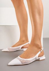 Białe Sandały Slingback z Siateczki ze Szpiczastym Noskiem Niloriae. Białe sandały damskie Renee, bez wzorów, z jeansu, ze szpiczastym noskiem, bez obcasa, na płaskiej podeszwie, bez zapięcia. Za 74.99 zł.