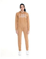 Damski dres z kapturem w kolorach ziemi. Brązowe kombinezony damskie LEONE 1947 APPAREL, l, bez wzorów, z bawełny, sportowe, bez kołnierzyka, bez ramiączek. Za 168.36 zł.