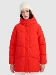 4F Kurtka puchowa z wypełnieniem syntetycznym damska - czerwona XXL. Czerwone kurtki damskie 4F, na zimę, xxl, bez wzorów, z materiału, bez kaptura. Za 499.99 zł.