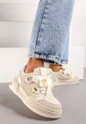 Beżowe Sneakersy na Niskiej Platformie z Szerokimi Sznurówkami Gritte. Brązowe obuwie sportowe damskie Born2be, bez zapięcia. Za 89.99 zł.