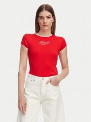 Tommy Hilfiger T-Shirt WW0WW49245 Czerwony Slim Fit. Czerwone t-shirty damskie Tommy Hilfiger, xxs, bez wzorów, z bawełny, bez kołnierzyka. Za 209.99 zł.