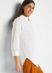 Bluzka oversized z bawełny. Białe bluzki damskie bonprix, bez wzorów, z bawełny, bez kołnierzyka, bez ramiączek. Za 84.99 zł.