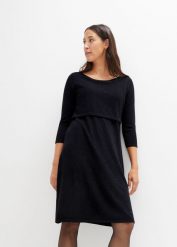 Sukienka 2 w 1 ciążowa i do karmienia piersią, z połyskującą nitką. Czarne sukienki damskie bonprix, bez wzorów, bez ramiączek. Za 149.99 zł.