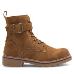 Trzewiki Jenny Fairy. Brązowe botki damskie Jenny Fairy, bez obcasa, na płaskiej podeszwie, bez zapięcia. Za 139.99 zł.