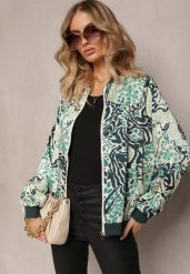 Zielona Bluza w Stylu Bomberki Ozdobiona Abstrakcyjnym Wzorem Terenika. Zielone bluzy damskie Renee, s, bez wzorów, z materiału, bez kaptura. Za 54.99 zł.