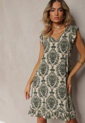 Zielono-Beżowa Boho Sukienka z Bawełny na Ramiączkach Ozdobiona Falbanką Testalaya. Zielone sukienki damskie Renee, bez wzorów, z bawełny, boho, bez ramiączek. Za 44.99 zł.