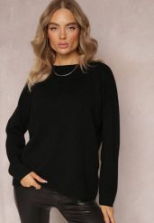 Czarny Sweter o Luźnym Kroju Enian. Czarne swetry klasyczne damskie Renee, xl, z dzianiny, bez kołnierzyka. Za 84.99 zł.