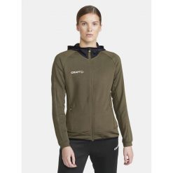 Damska kurtka dresowa z pełnym zamkiem błyskawicznym Craft Extend. Zielone kurtki damskie Craft, na jesień, xl, bez wzorów, z dresówki, z kapturem. Za 328.00 zł.