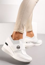 Białe Brokatowe Sneakersy na Koturnie Iweo. Białe obuwie sportowe damskie Renee, bez zapięcia. Za 119.99 zł.