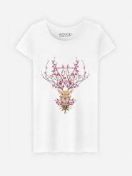 WOOOP Koszulka "Spring Deer" w kolorze białym rozmiar: M. Białe bluzki damskie Wooop, m, bez wzorów, z bawełny, bez kołnierzyka, bez ramiączek. Za 92.21 zł.