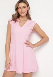 Różowa Rozkloszowana Sukienka o Taliowanym Kroju Ellaira. Czerwone sukienki damskie Born2be, bez wzorów, eleganckie, bez ramiączek. Za 189.99 zł.