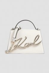 KARL LAGERFELD Biała mała skórzana torebka K/Signature 2.0. Białe torebki wieczorowe damskie KARL LAGERFELD, bez wzorów, ze skóry, małe, bez dodatków. W wyprzedaży za 1,069.99 zł.