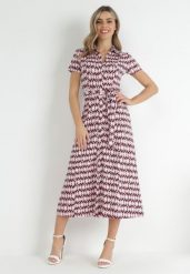 Fuksjowa Koszulowa Sukienka Maxi z Materiałowym Paskiem Rainora. Czerwone sukienki damskie Born2be, bez wzorów, z materiału, eleganckie, bez ramiączek. Za 219.99 zł.