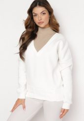 Biała Bawełniana Bluza z Dekoltem w Serek Gitra. Białe bluzy damskie Born2be, bez wzorów, z bawełny, bez kaptura. Za 89.99 zł.