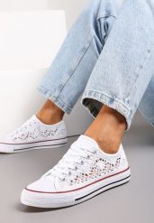 Białe Trampki z Krótką Ażurową Cholewką Paerina. Białe trampki damskie Renee, w ażurowe wzory, z jeansu, bez zapięcia. Za 44.99 zł.