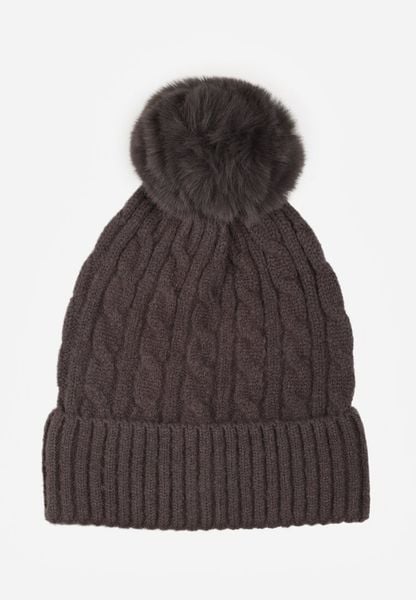 Szara Czapka w Warkoczowy Splot z Pomponem Vetisare. Szare czapki damskie Born2be, bez wzorów, z dzianiny. Za 34.99 zł.