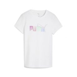 Damska koszulka z nakładającymi się na siebie grafikami PUMA White. Białe bluzki damskie Puma, bez wzorów, sportowe, bez kołnierzyka, bez ramiączek. Za 109.00 zł.