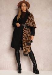 Czarny Płaszcz Dwurzędowy Długi Tadde. Czarne płaszcze damskie Renee, l, bez wzorów, bez kaptura. Za 189.99 zł.