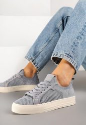 Srebrne Siateczkowe Sneakersy Ozdobione Metaliczną Nicią Nimiarene. Szare obuwie sportowe damskie Renee, z jeansu, bez zapięcia. Za 79.99 zł.