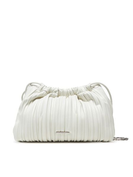 Calvin Klein Torebka Drawstring Plisse Crossbody LV04F3076G Biały. Białe torebki wieczorowe damskie Calvin Klein, bez wzorów, ze skóry, bez dodatków. Za 299.99 zł.