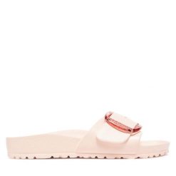 Klapki Birkenstock. Czerwone klapki damskie Birkenstock, bez wzorów, bez obcasa, bez zapięcia. Za 249.99 zł.