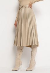 Jasnobeżowa Spódnica Plisowana z Imitacji Skóry Obono. Brązowe spódnice damskie Born2be, na co dzień, l, bez wzorów, ze skóry, eleganckie, midi. Za 159.99 zł.