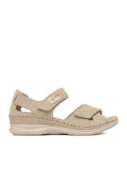 Rieker Sandały CEO-V7474-60 Beżowy. Brązowe sandały damskie Rieker, bez wzorów, ze skóry, bez obcasa, na płaskiej podeszwie, bez zapięcia. Za 369.99 zł.