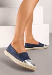 Granatowe Espadryle z Ozdobnym Noskiem na Plecionej Podeszwie Effiel. Niebieskie espadryle damskie Renee, bez wzorów, z jeansu, bez obcasa. Za 39.99 zł.