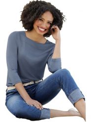 Heine Koszulka w kolorze niebieskim rozmiar: 48. Niebieskie koszulki damskie Heine, bez wzorów, bez kołnierzyka, bez ramiączek. Za 34.99 zł.