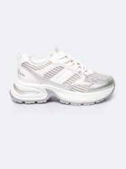 Sneakersy damskie biało-srebrne RR274A195 101. Białe obuwie sportowe damskie Big Star, z syntetyku, bez zapięcia. W wyprzedaży za 159.99 zł.