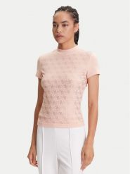 Guess T-Shirt W4BI26 J1314 Różowy Regular Fit. Czerwone t-shirty damskie Guess, s, z aplikacjami, z bawełny, bez kołnierzyka. Za 139.99 zł.