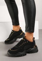 Czarne Sneakersy Achonia. Czarne obuwie sportowe damskie Born2be, ze skóry, bez zapięcia. Za 84.99 zł.