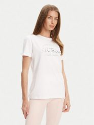 Guess T-Shirt V5YI12 J1314 Biały Regular Fit. Białe t-shirty damskie Guess, xs, z aplikacjami, z bawełny, bez kołnierzyka. Za 119.99 zł.