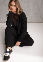Czarny Prążkowany Komplet Dresowy Spodnie o Szerokim Kroju i Bluza z Kapturem Rerih. Czarne bluzy damskie Renee, l, bez wzorów, z dresówki, z kapturem. Za 169.99 zł.