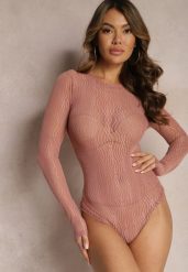 Różowe Body z Siateczki Zdobione Połyskującymi Paskami Livanna. Czerwone body i gorsety Renee, z aplikacjami. Za 74.99 zł.