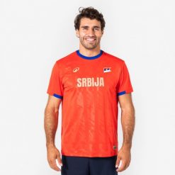 Koszulka piłkarska Serbia dla kibiców. Czerwone bluzki damskie KIPSTA, s, bez wzorów, z materiału, sportowe, bez kołnierzyka, bez ramiączek. Za 44.98 zł.